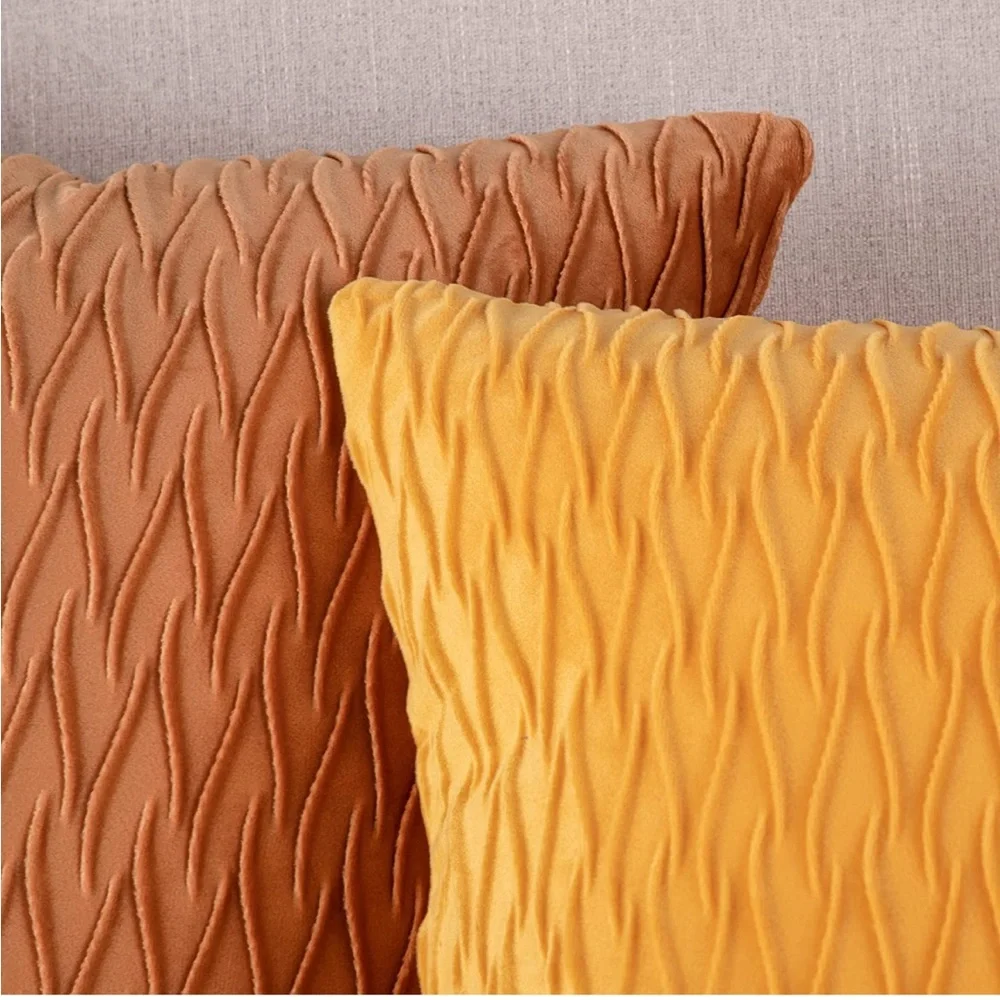 Luxury Home | BohoChic Burnt Orange Soft Velvet Wavy Textured Throw Pillow Cover
